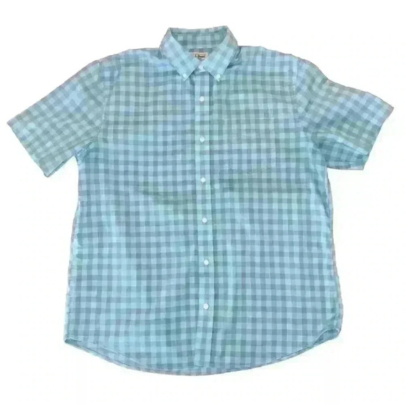 LL Bean Mens L Reg Wrinkle Free Blue Plaid Button Up Shirt Traditional Fit - Picture 1 of 10